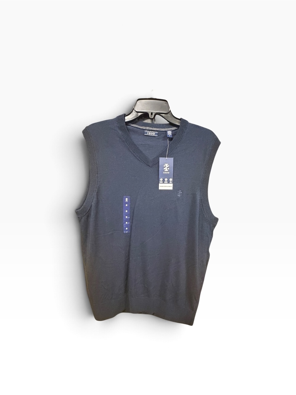 IZOD Men’s Sweater Vest Medium Navy Blue V-Neck Cotton Blend NWT